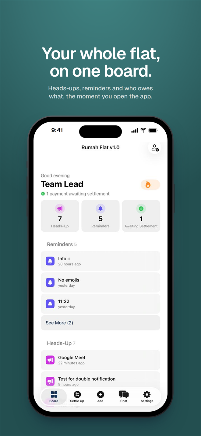 Roomade board screen: your whole flat on one board