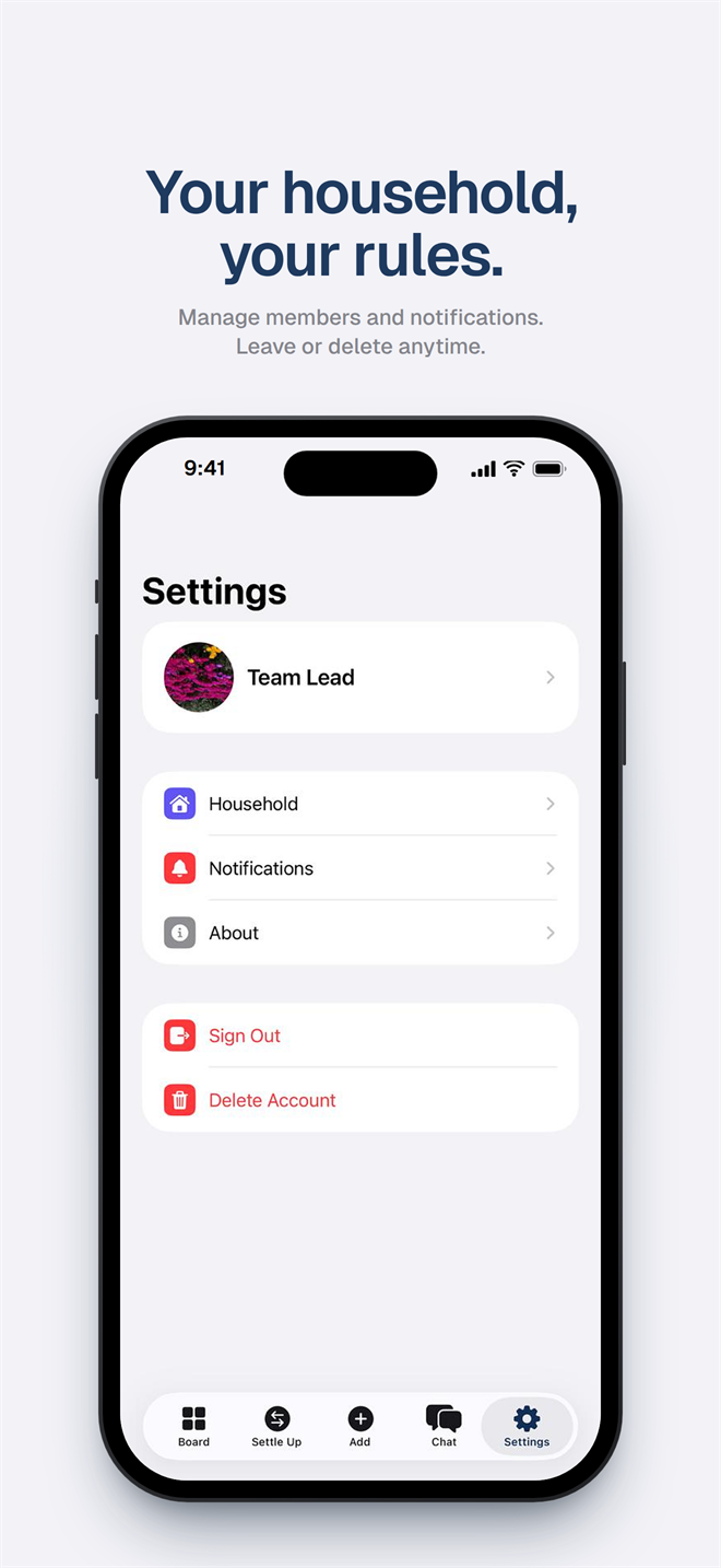 Settings: your household, your rules